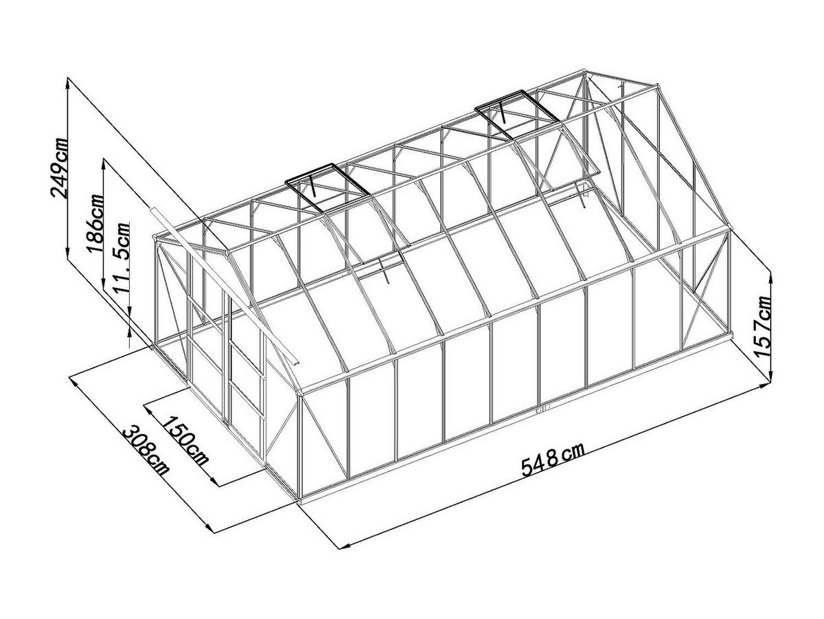 SELBSTTRAGENDES Gewächshaus - 303cm x 543cm - Polycarbonat - anthrazitgrau - IXORA - Anthrazit, Kunststoff (303/157/543cm) - Vente-Unique