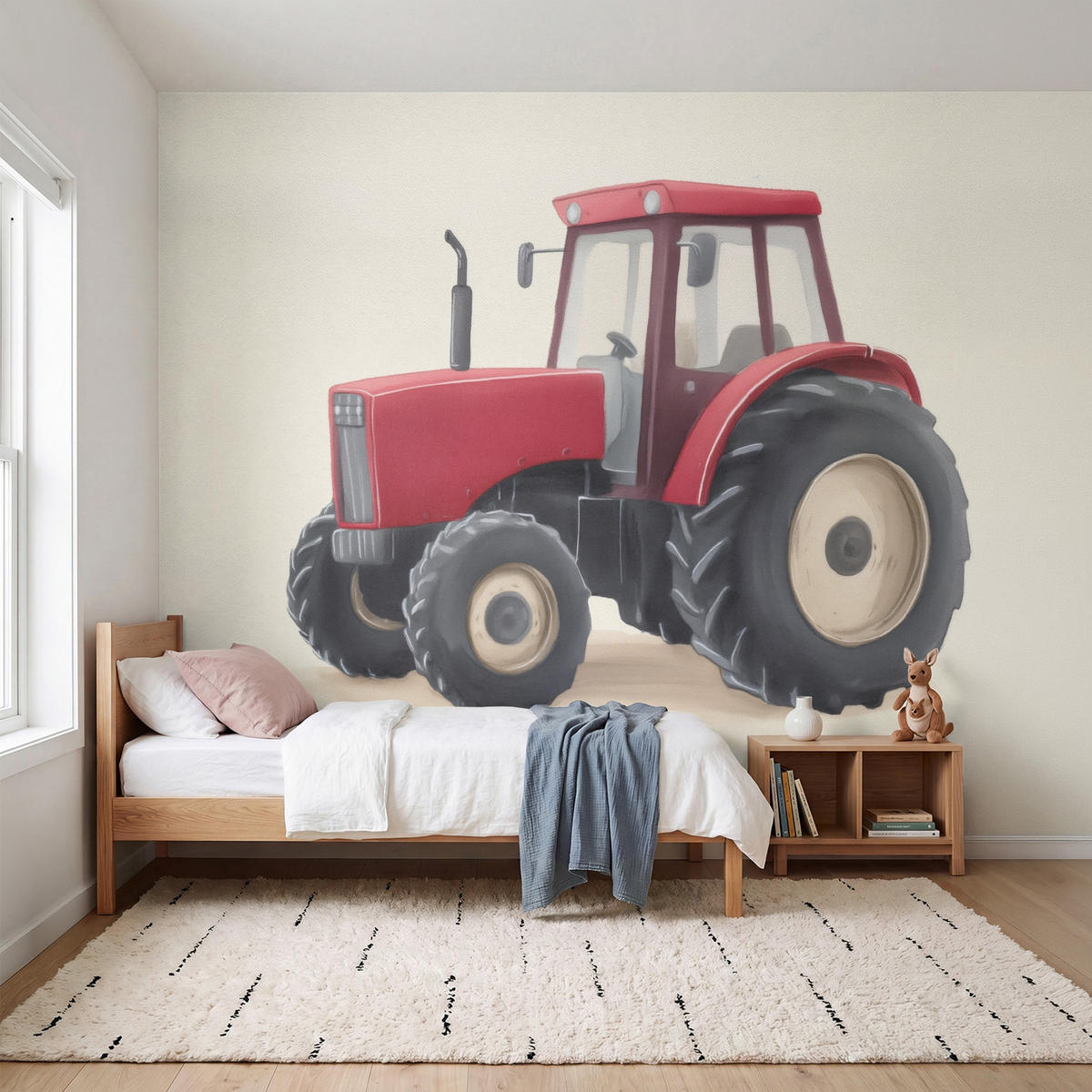 KINDERTAPETE - Traktor - Minimalistisch - Illustration - Rot - 350x280 cm - Rot, Papier (350/280cm) - OnlyWow