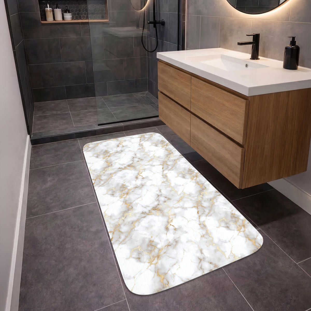 KOUPELNOVÁ PŘEDLOŽKA Zlaté žilky - Mramor - Bílý 60x120 cm - bílá, textil/plast (60/120cm)