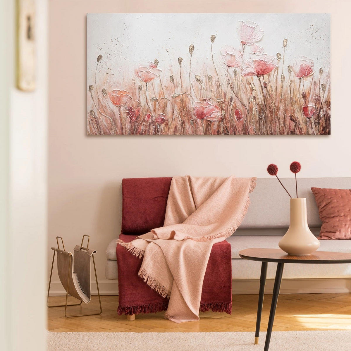 GEMÄLDE April auf Keilrahmen 100x50 cm - Rosa, Holz (100/50cm) - YS-art gallery
