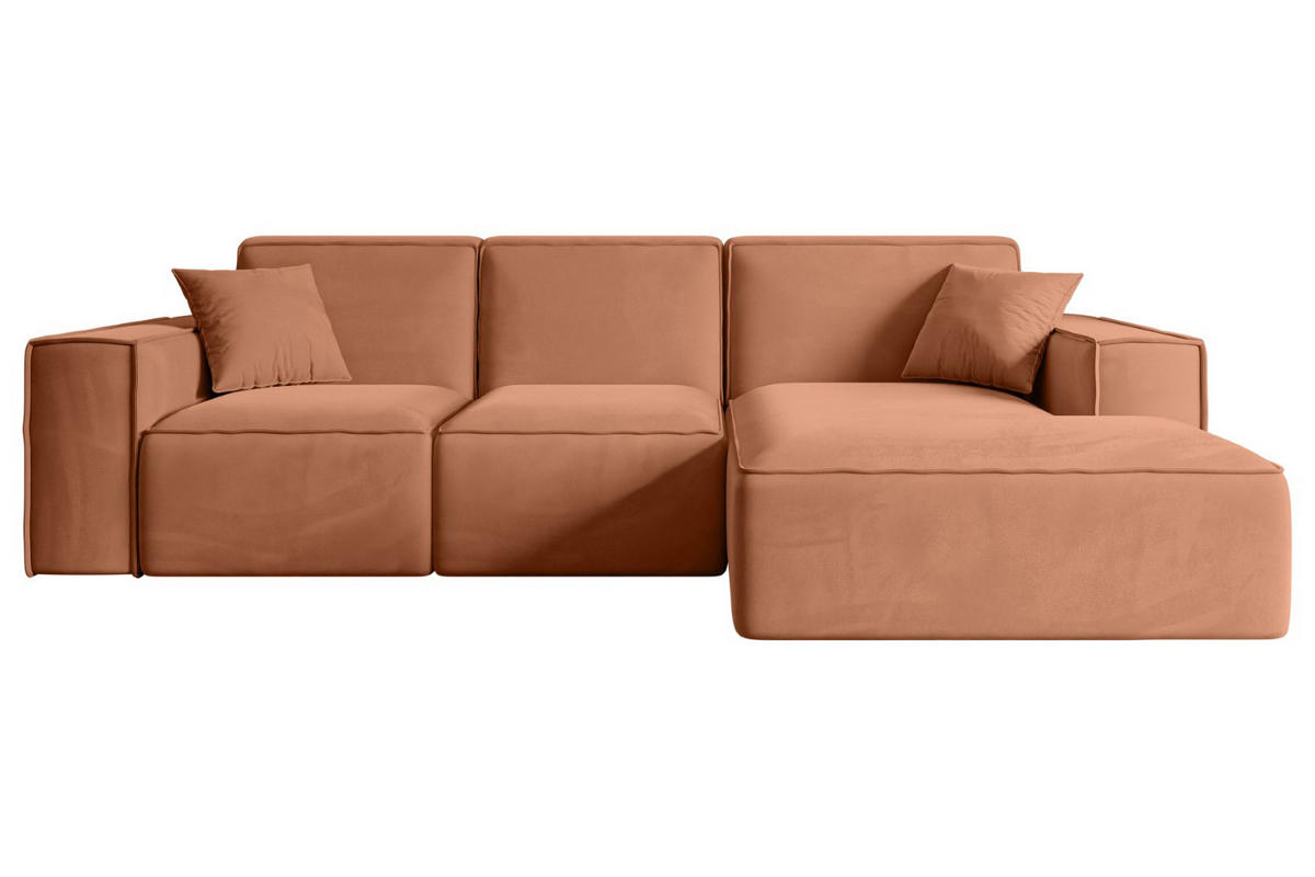ECKSOFA Ottomane Rechts SERRA-L - 266x165x73 cm Koralle Velours - Koralle/Schwarz, Holzwerkstoff/Kunststoff (266/165cm) - ALTDECOR