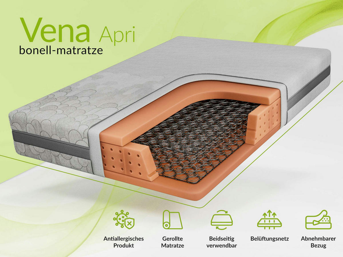 FEDERKERNMATRATZE VENA - 90/200 - H3 - Apri - Multicolor, Textil (90/200cm) - MKS