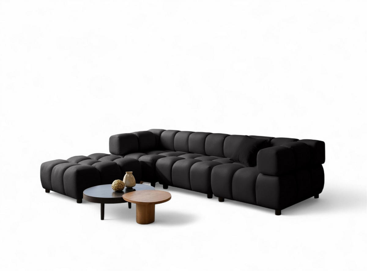 SOFA 3-sitzer Und 1-polsterhocker Flow - Schwarz, Holzwerkstoff/Textil (288/71/96cm) - Fun Möbel