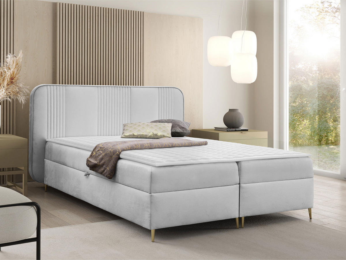 BOXBETT Fandy - Goldfarben/Hellgrau, Holz/Textil (140/200cm) - MIRJAN24
