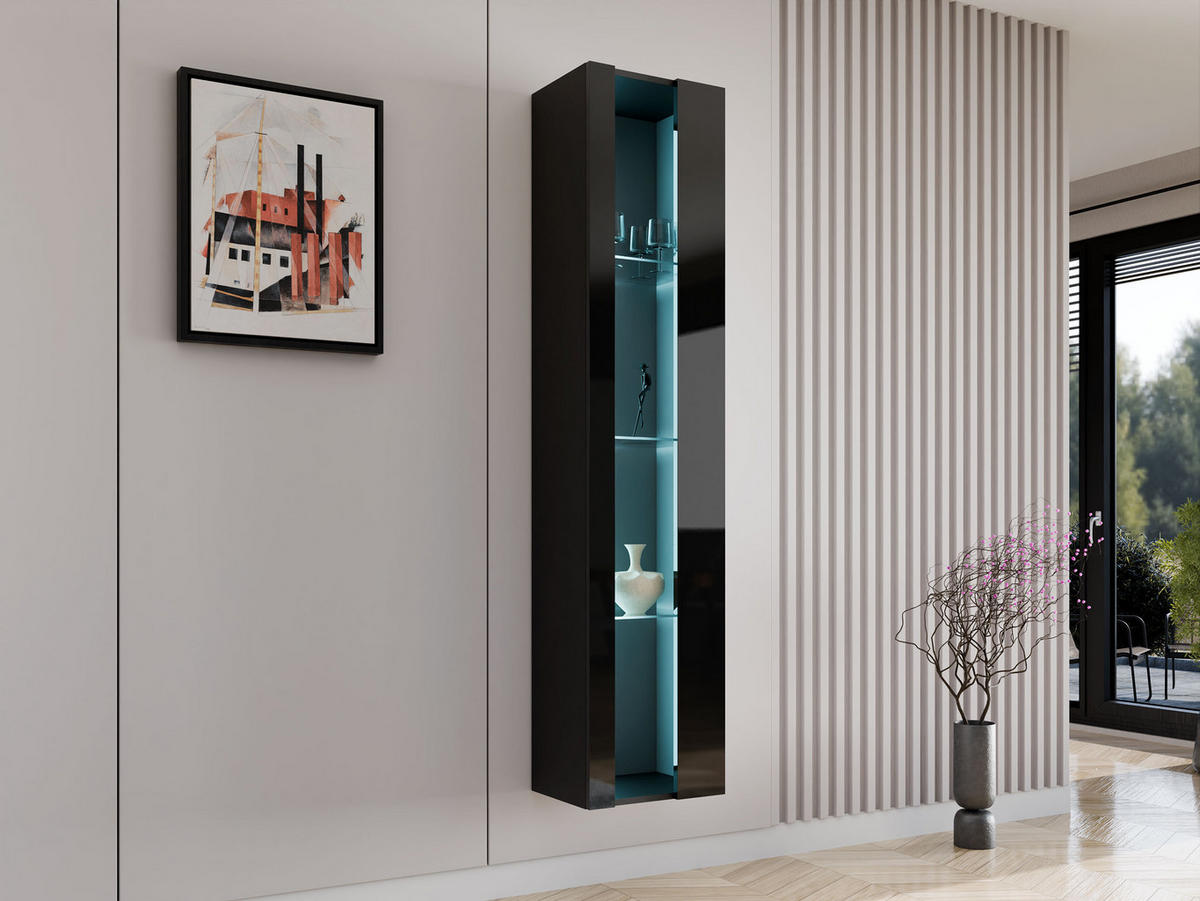HÄNGEVITRINE 180 Vigo New - Schwarz Hochglanz/Schwarz, Holzwerkstoff (40/180/30cm) - MIRJAN24