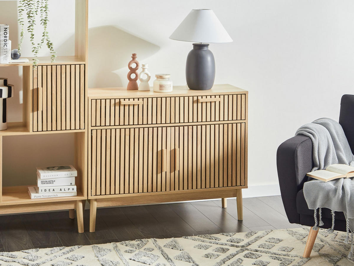 SIDEBOARD se 2 dveřmi Světle hnědý Lynwood - hnědá, kompozitní dřevo (100/80/35cm) - Beliani