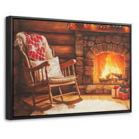 LEINWAND Bilder mit Rahmen - Winter - Weihnachten - Zuhause - Kamin - 30x20 - Bernsteinfarben, Textil (30/20cm) - MuchoWow