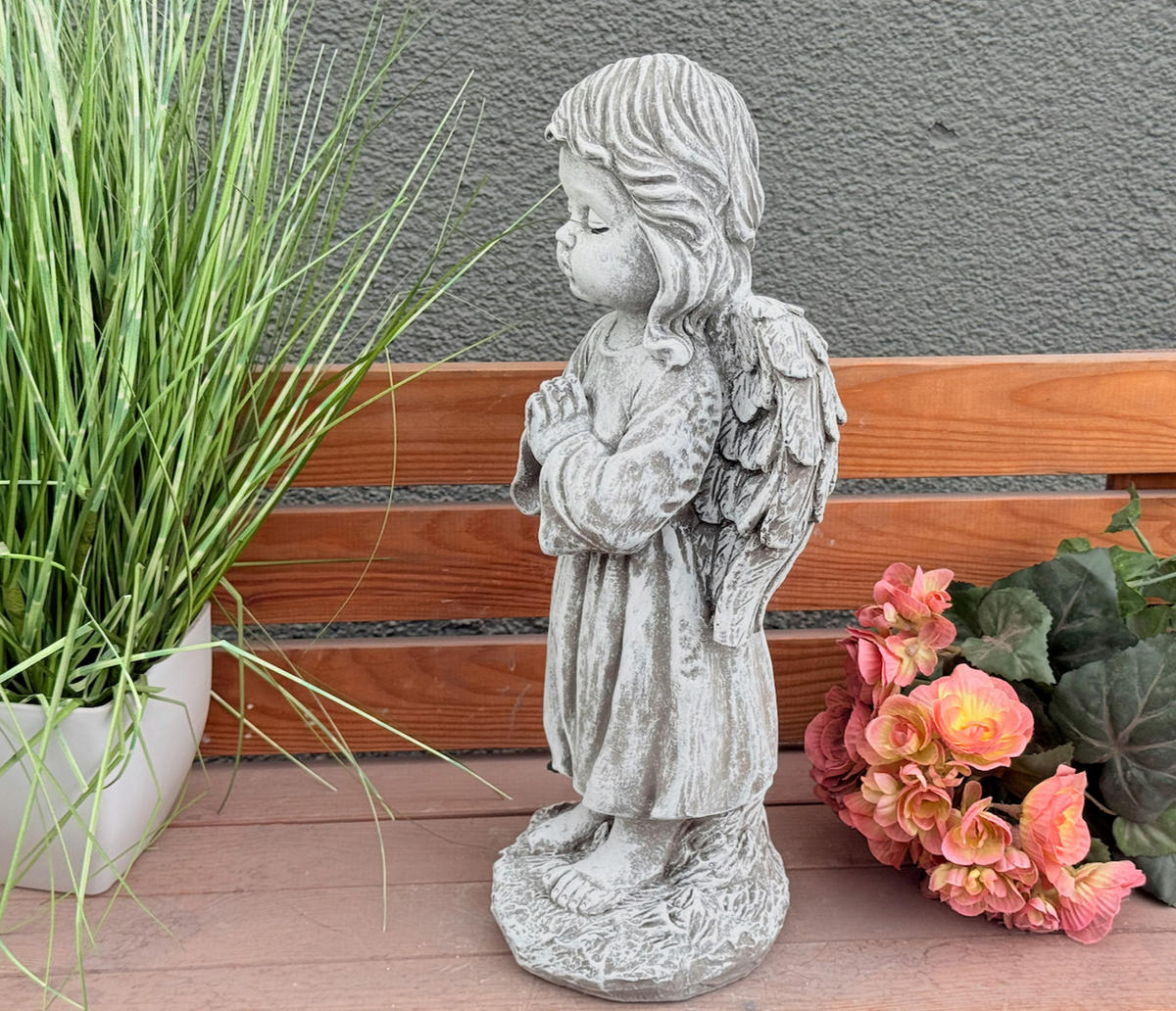 STEINFIGUR Engel stehend frostfester Steinguss - Grau, Stein (20/40/14cm) - stoneandstyle