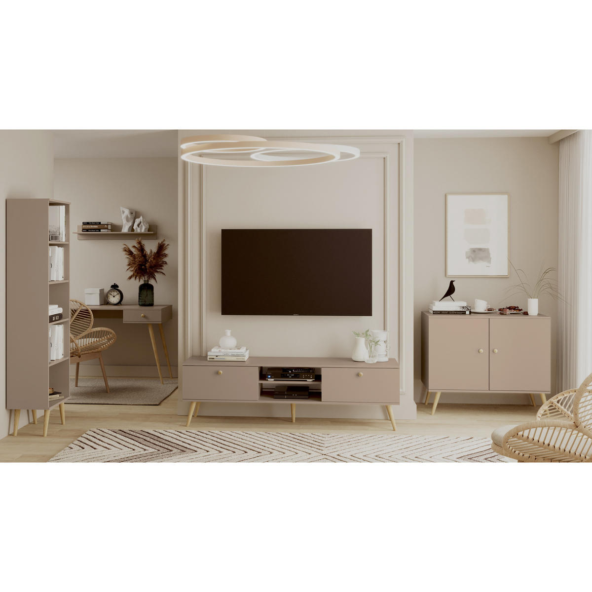 KOMMODE NATURA, 100 cm, Beige Macchiato, 2-türig - Beige, Holz (100/85/42cm) - Excellent Home