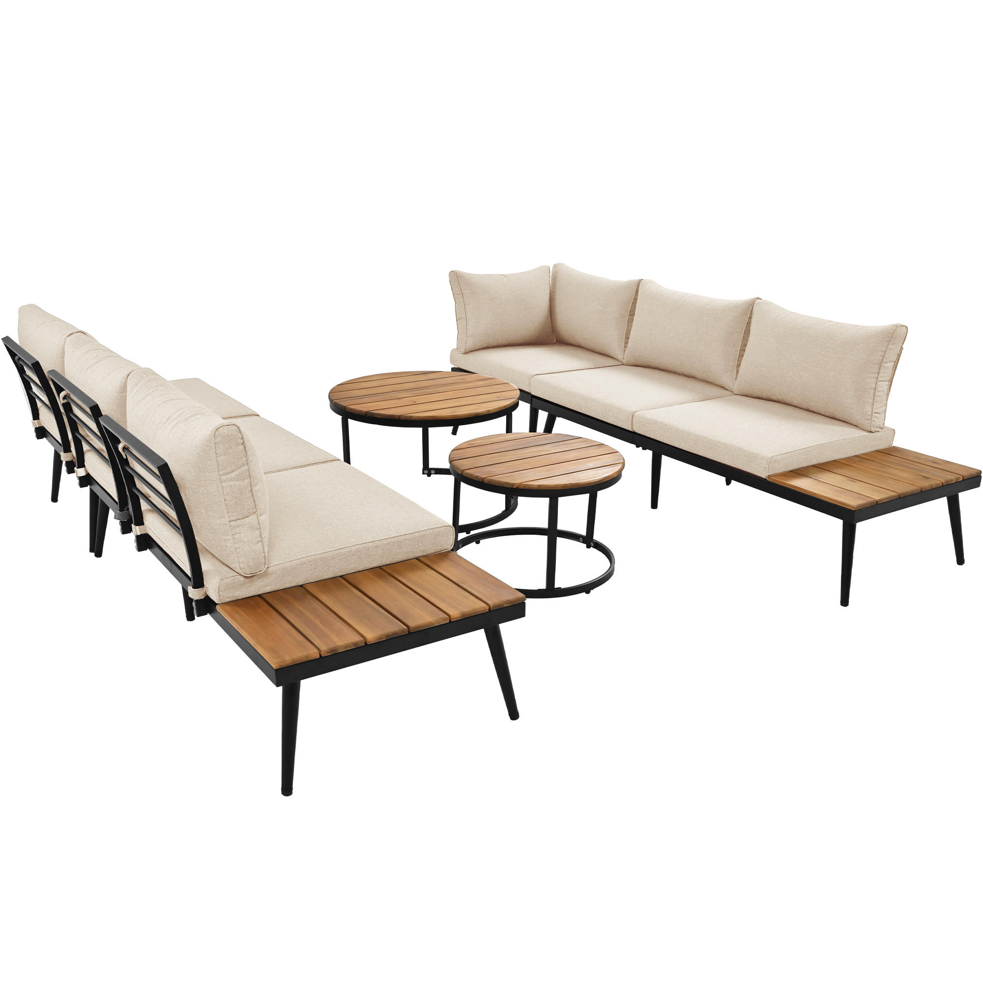GARTENMÖBEL-SET 160/64/75 cm beige aus Eisen mit 2 Sofas 2 Sesseln und 2 Tischen - Beige, Metall - OKWISH