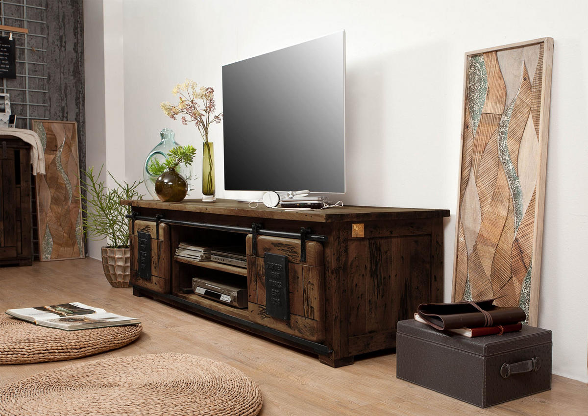 TV-BOARD Mango 180x55x50 braun lackiert RAILWAY #435 - Braun, Holz (180/50/55cm) - Massivmoebel24