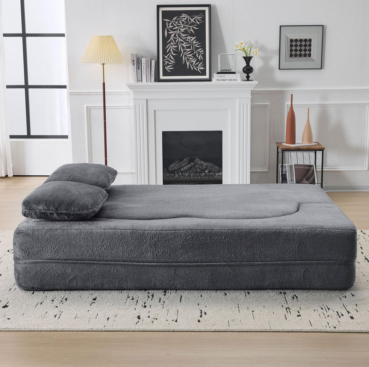 BODENSCHLAFSOFA faltbar Blau Grey mit 4 Kissen - Blau, Kunststoff (60/76/198cm) - Meubliv
