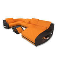 WOHNLANDSCHAFT Stoff Sofa Swing U Form Apricot Schwarz Mikrofaserstoff - Orange, Kunststoff (404/90/220cm)