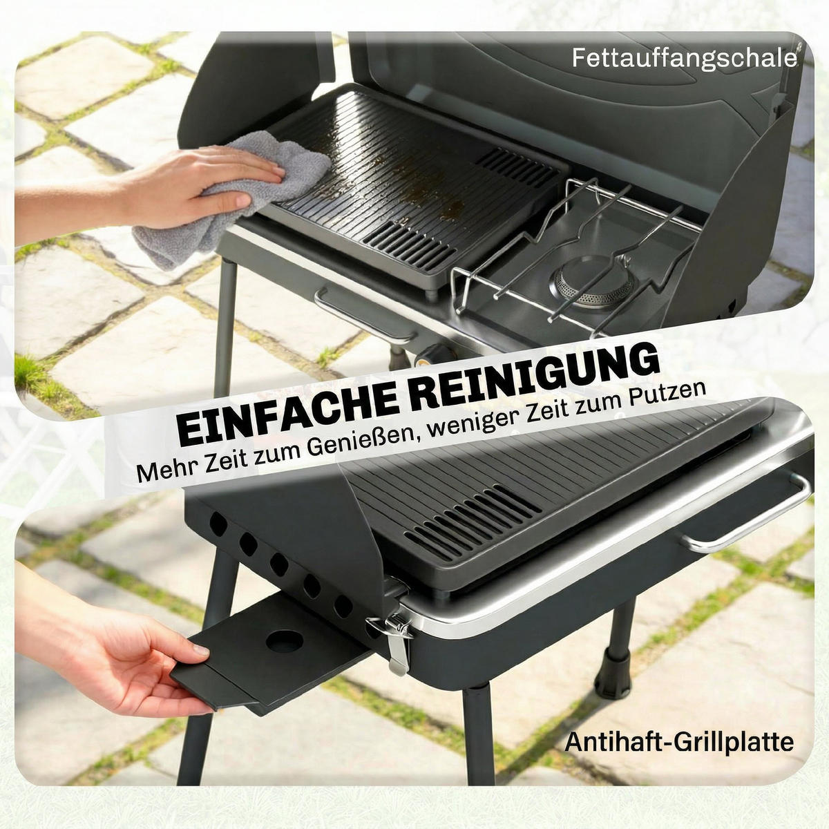 GASGRILL DE-10310 2 Brenner 2-in-1 mit Kochplatte Schwarz - Schwarz, Metall (47/88/61cm) - ComfortXL