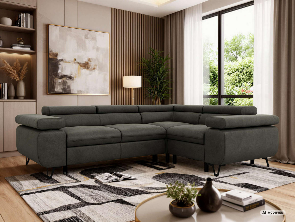 ECKSOFA FALCO L - Dunkelgrau Velvet - Rechts Seite - Dunkelgrau/Anthrazit, Textil/Metall (268/197cm) - MKS