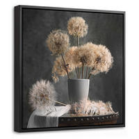 LEINWAND Bilder mit Rahmen - Blumensamen - Löwenzahn - Vase - Stilleben - Blumenstrauß - 20x20 - Dunkelgrau, Textil (20/20cm) - MuchoWow