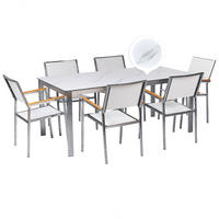GARTENMÖBEL SET 6-Sitzer Keramik-Glas Marmor Optik Textil weiß Cosoleto/Grosseto - Silberfarben/Weiß, Glas - Beliani
