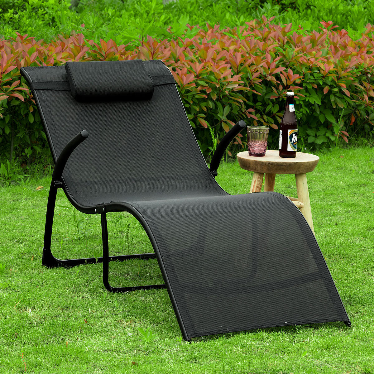 SONNENLIEGE Schwarz - Schwarz, Metall (60/69/173cm) - SoBuy
