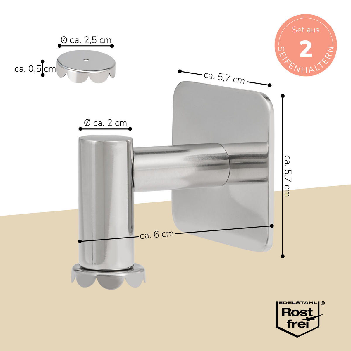 MAGNET SEIFENHALTER 2er Set, Edelstahl - Edelstahlfarben, Metall (5.7/5.7/6cm) - bremermann