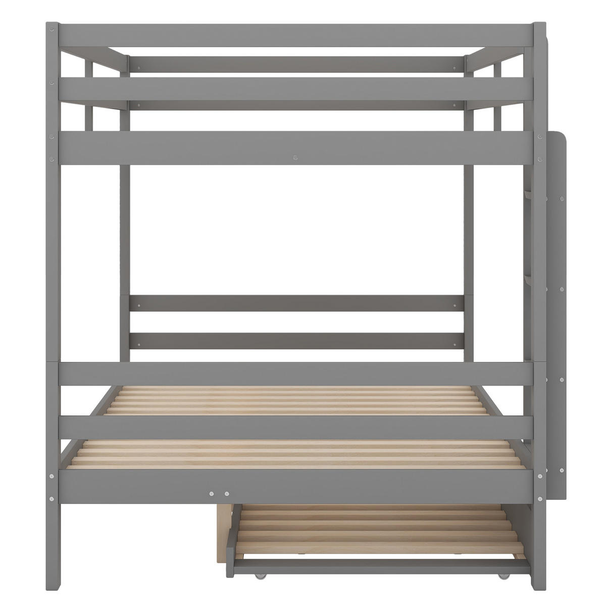 ETAGENBETT 140/200 cm Grau mit Ausziehbett und stabiler Treppe - Grau, Holz (140/200cm) - Flora Grace