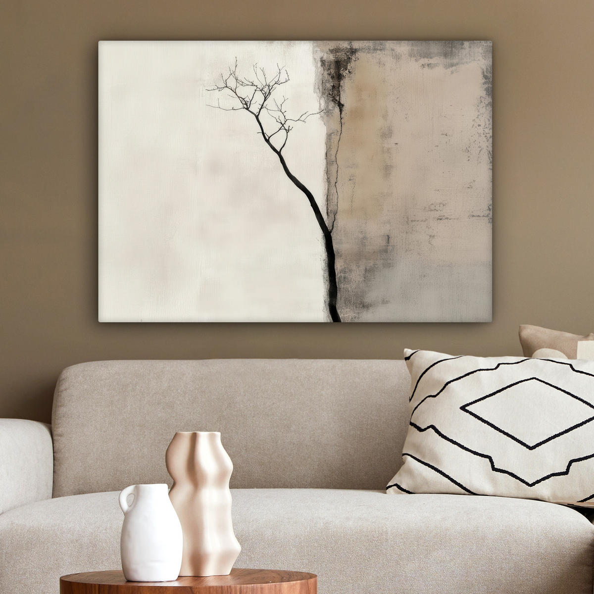 LEINWANDBILD Wabi sabi - Pflanze - Beige Wandbilder 80x60 cm - Taupe, Textil (80/60cm) - MuchoWow