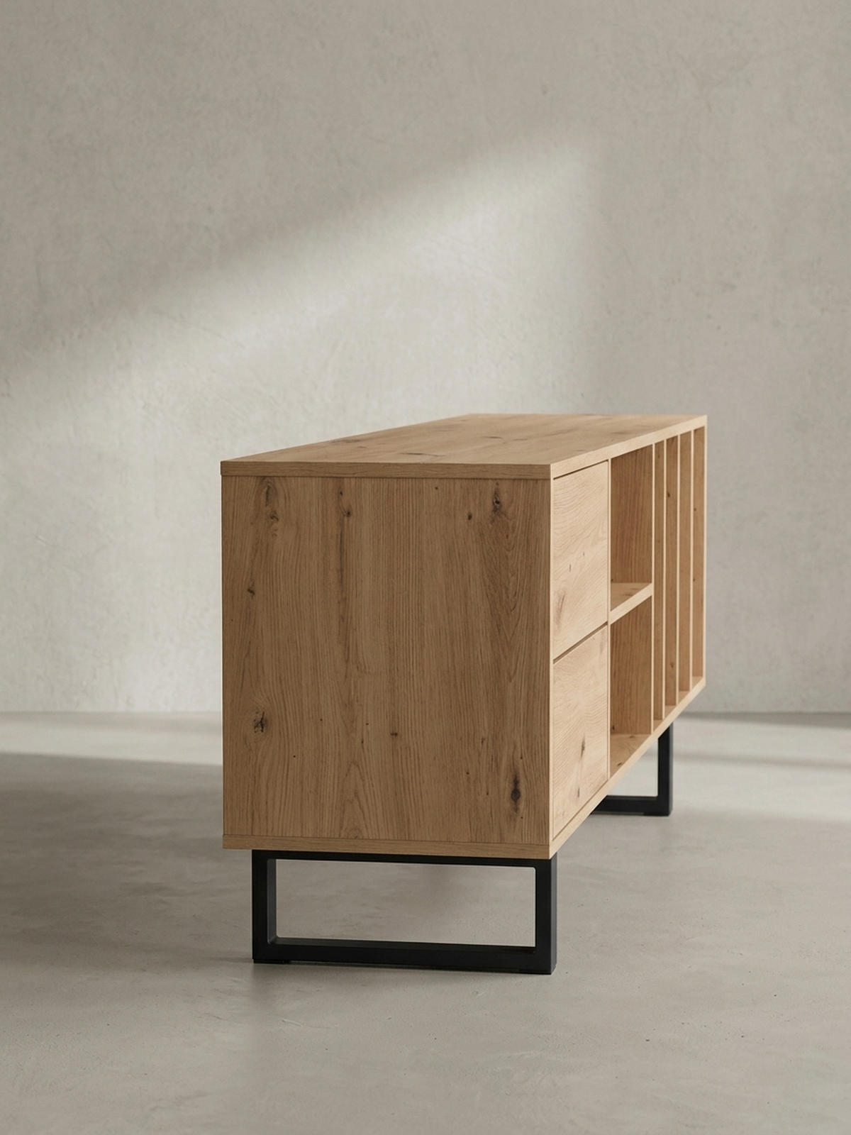 TV-LOWBOARD mit Eiche-Dekor, Schubladen und offenes Regal, modern, Braun 150x40x55 cm - Schwarz/Braun, Holzwerkstoff/Metall (150/55/40cm) - KADIMA DESIGN