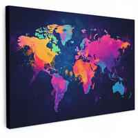 LEINWANDBILD Weltkarte - Bunt - Graffiti Wohnzimmer 120x80 cm - Multicolor, Textil (120/80cm) - MuchoWow