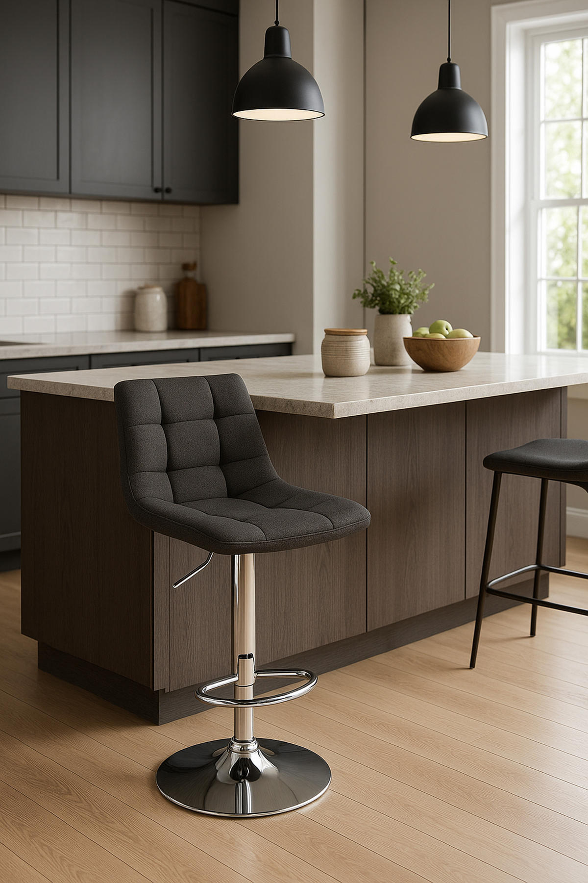 BARHOCKER 2er Set James Stoff chrom dunkelgrau - Chromfarben/Grau, Textil/Metall (43/108.5/46.5cm) - TPFLiving
