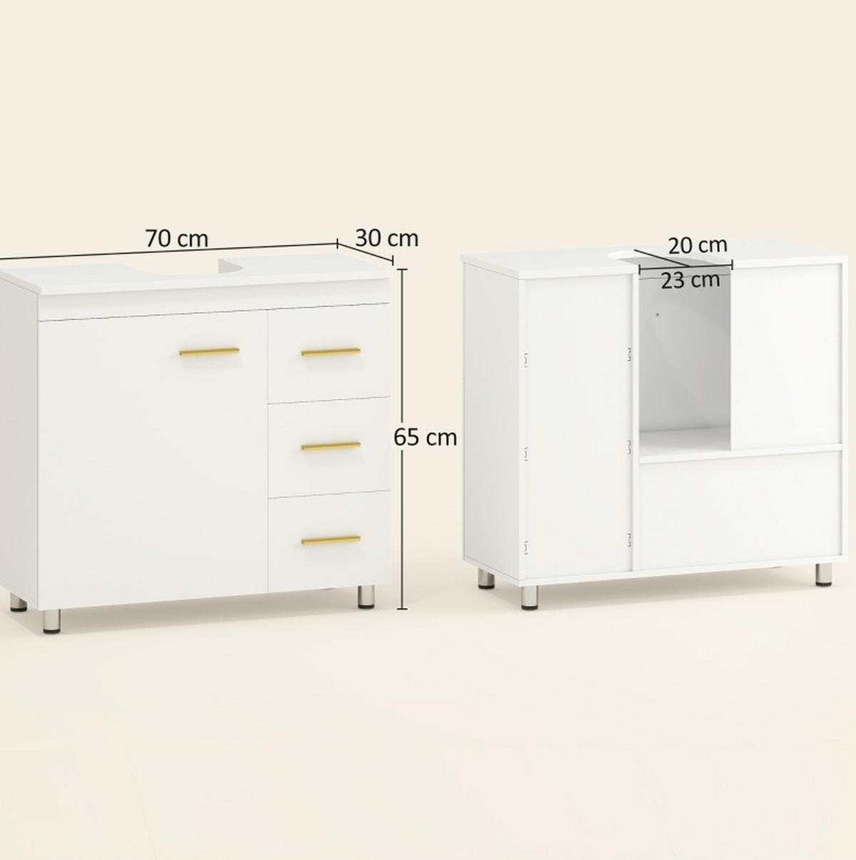 WASCHTISCHKOMBI 70/30/65 cm in Weiß mit 3 Schubladen & Soft-Close - Weiß, Holzwerkstoff (70/65/30cm) - BEAOK