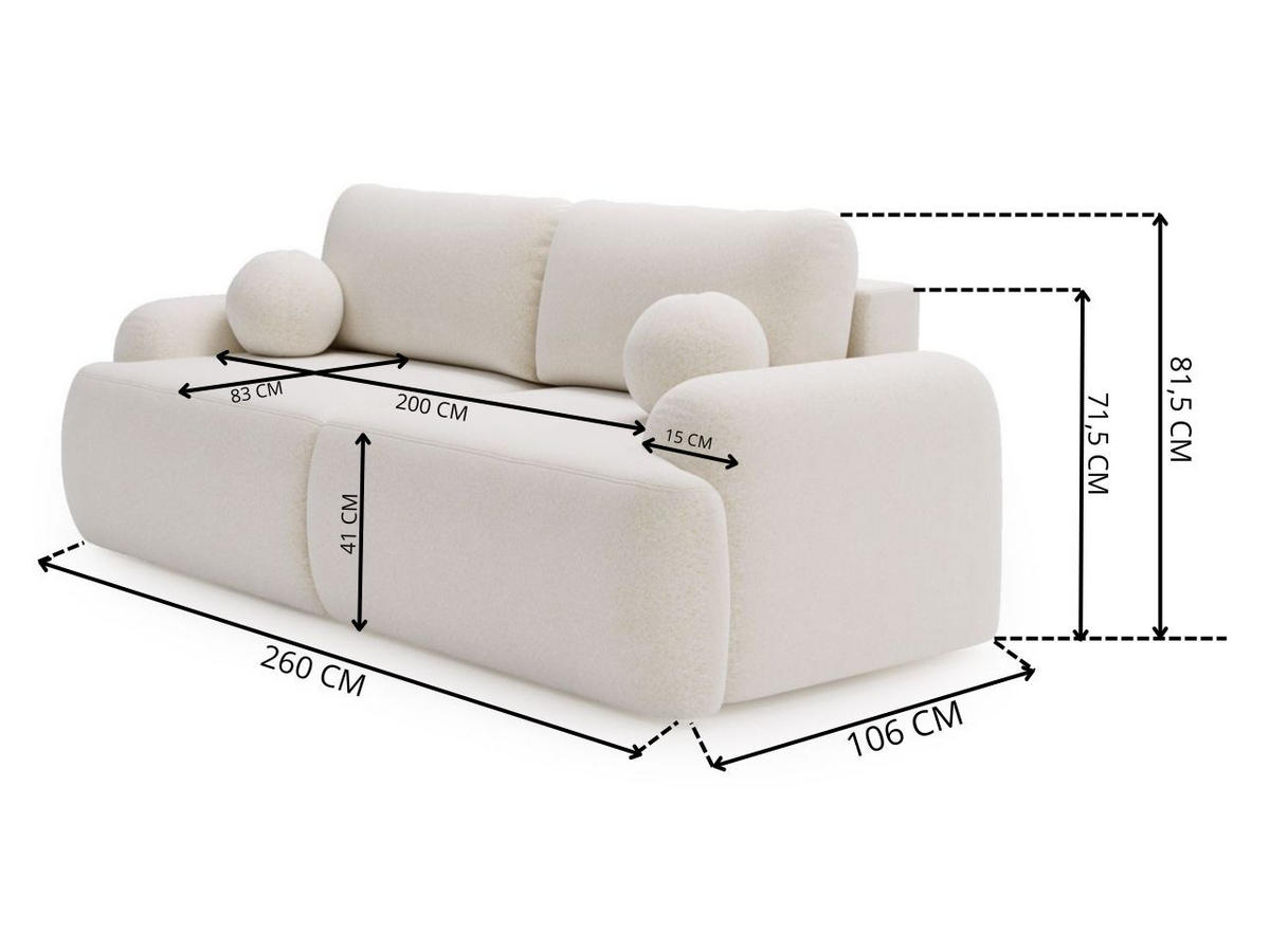 SOFA 260/106/81 Aurio Bouclé-Stoff Grau - Grau, Kunststoff/Textil (260/81/106cm) - Graingold