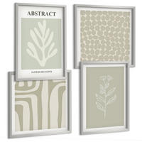 BILDER SET 4er Set - 50x50 cm & 40x60 cm Silberner Rahmen - Pflanzen- und geometrische Muster - Silberfarben, Kunststoff (50/50cm) - TULUP