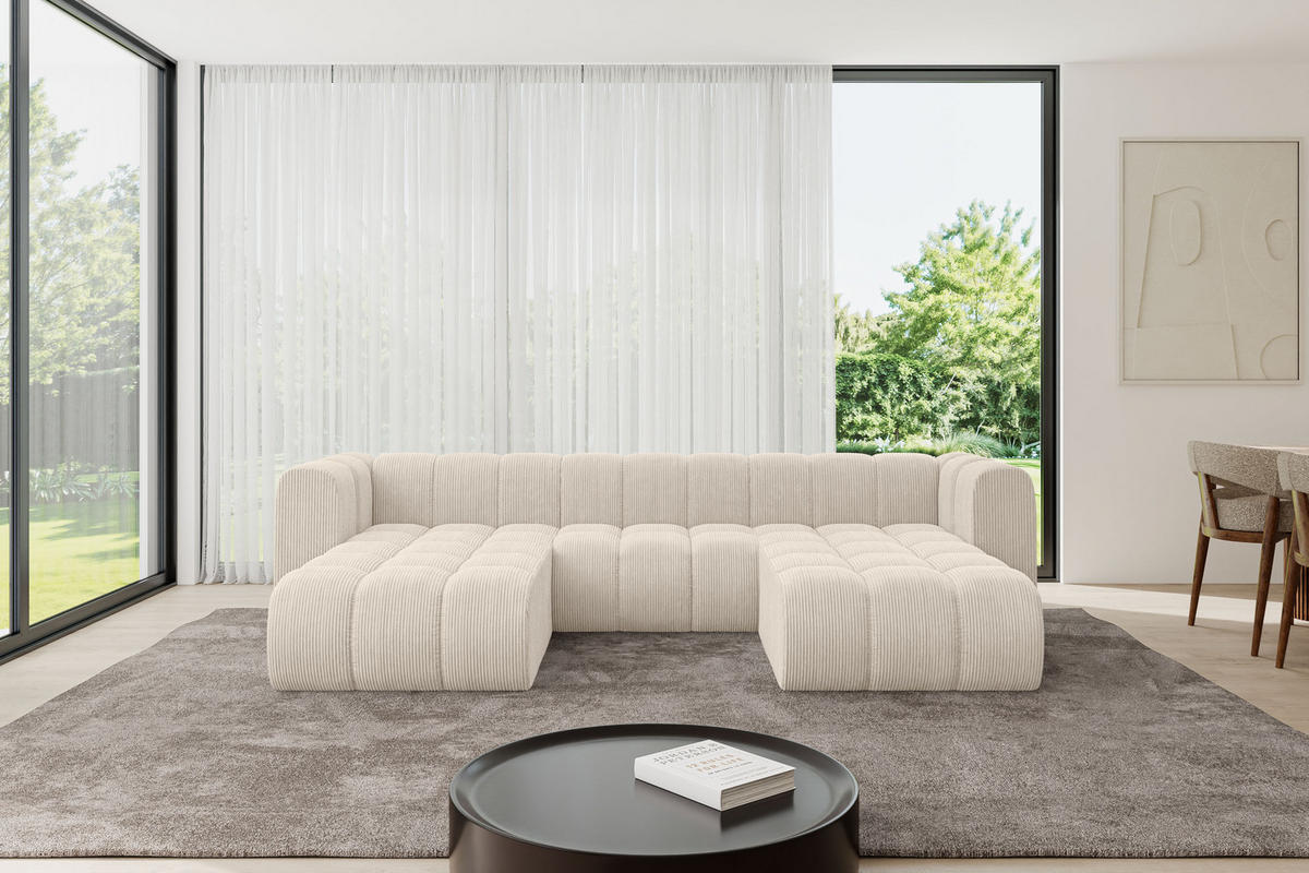 WOHNLANDSCHAFT modulares Sofa Joren-U1 - 319x177x70 cm Beige - Beige, Holzwerkstoff/Textil (319/70/177cm) - ALTDECOR