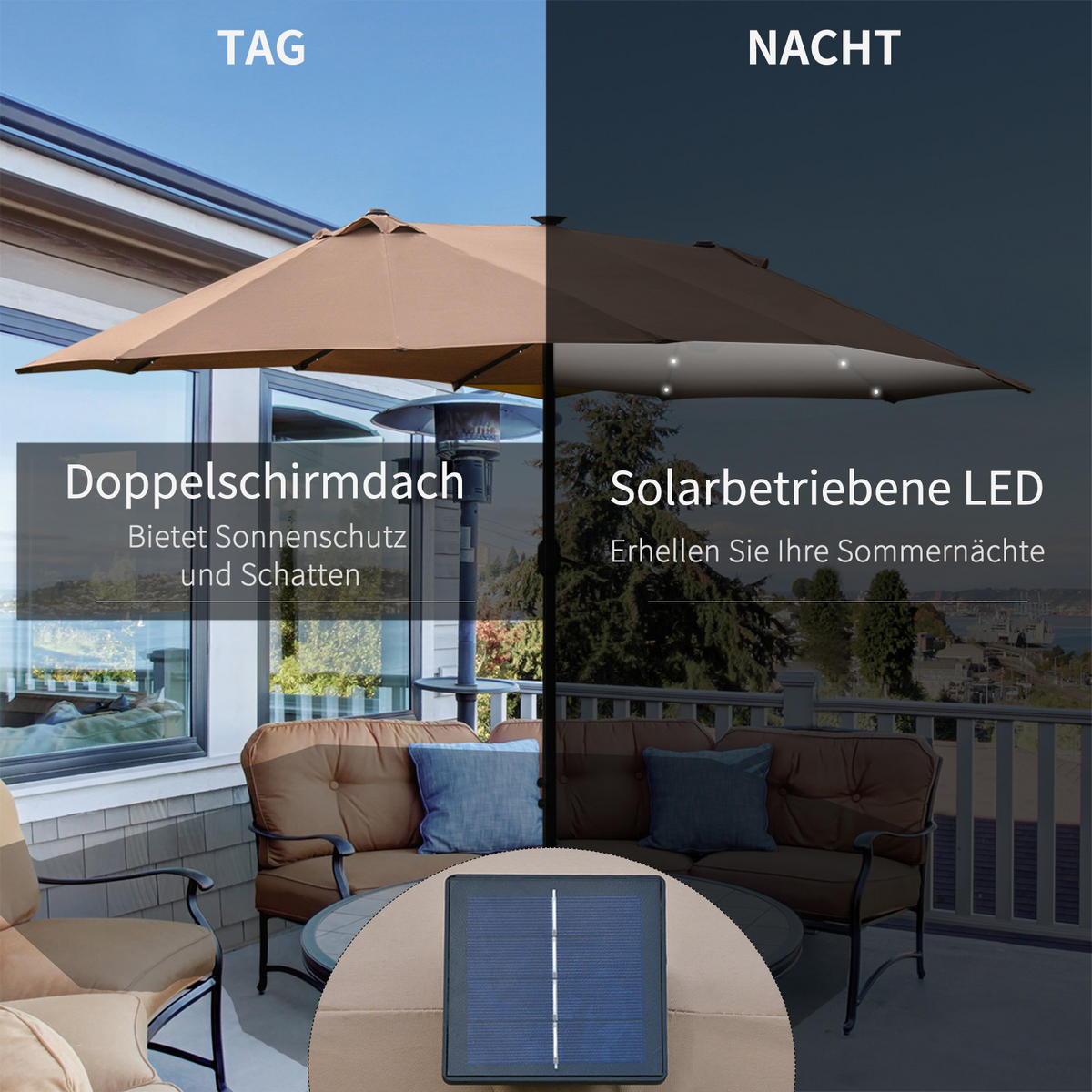 SONNENSCHIRM, Metall, Polyester, Khaki - Braun, Metall (440/260cm) - Outsunny