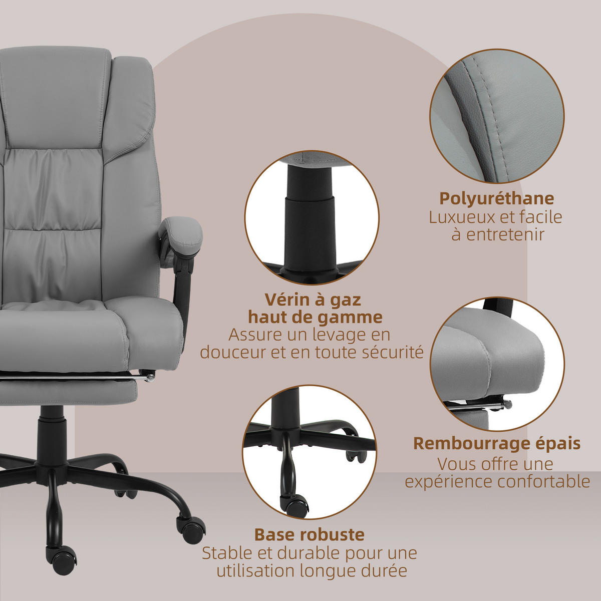 DREHSTUHL DE-11704 Massagefunktion mit Fußstütze & neigbarer Rückenlehne - Grau, Metall (75/122/66cm) - ComfortXL