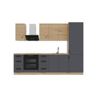 KÜCHENZEILE 280 cm – Nexa K98-G280 – in Grau & Woodline / Matt - Schwarz/Eiche Artisan, Holz/Metall (280/212/58cm) - ROYAL24_MARKT