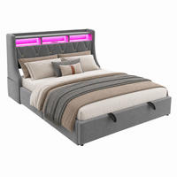 POLSTERBETT mit Stauraum 180x200 cm Samt Grau mit LED - Grau, Metall (180/200cm) - Meubliv
