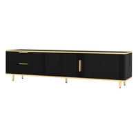 TV-SCHRANK 175/40/45 cm schwarz mit geschnitzter Struktur und goldenen Griffen - Schwarz, Holzwerkstoff (175/45/40cm) - OKWISH