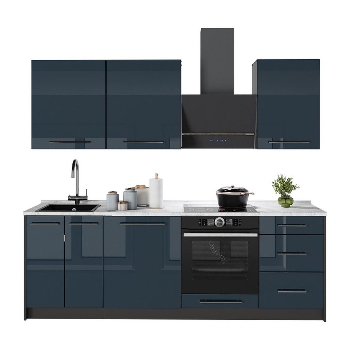 CHICINETĂ Fame-Line, Albastru închis înalt lucios/antracit, 230 cm fara blat - albastru închis/antracit, compozit lemnos (230/206.8/51.6cm) - Vicco