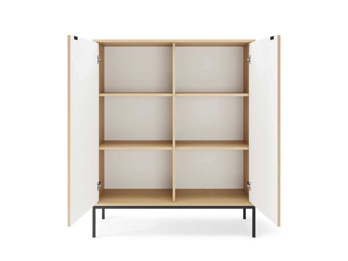 MODERNE Geriffelte Hochkommode KIOTO KW2D (Eiche Vicenza, Schwarzes Gestell, Soft-Close Türen) - Eichefarben/Schwarz, Holz/Holzwerkstoff (104/125/39cm) - Ravio
