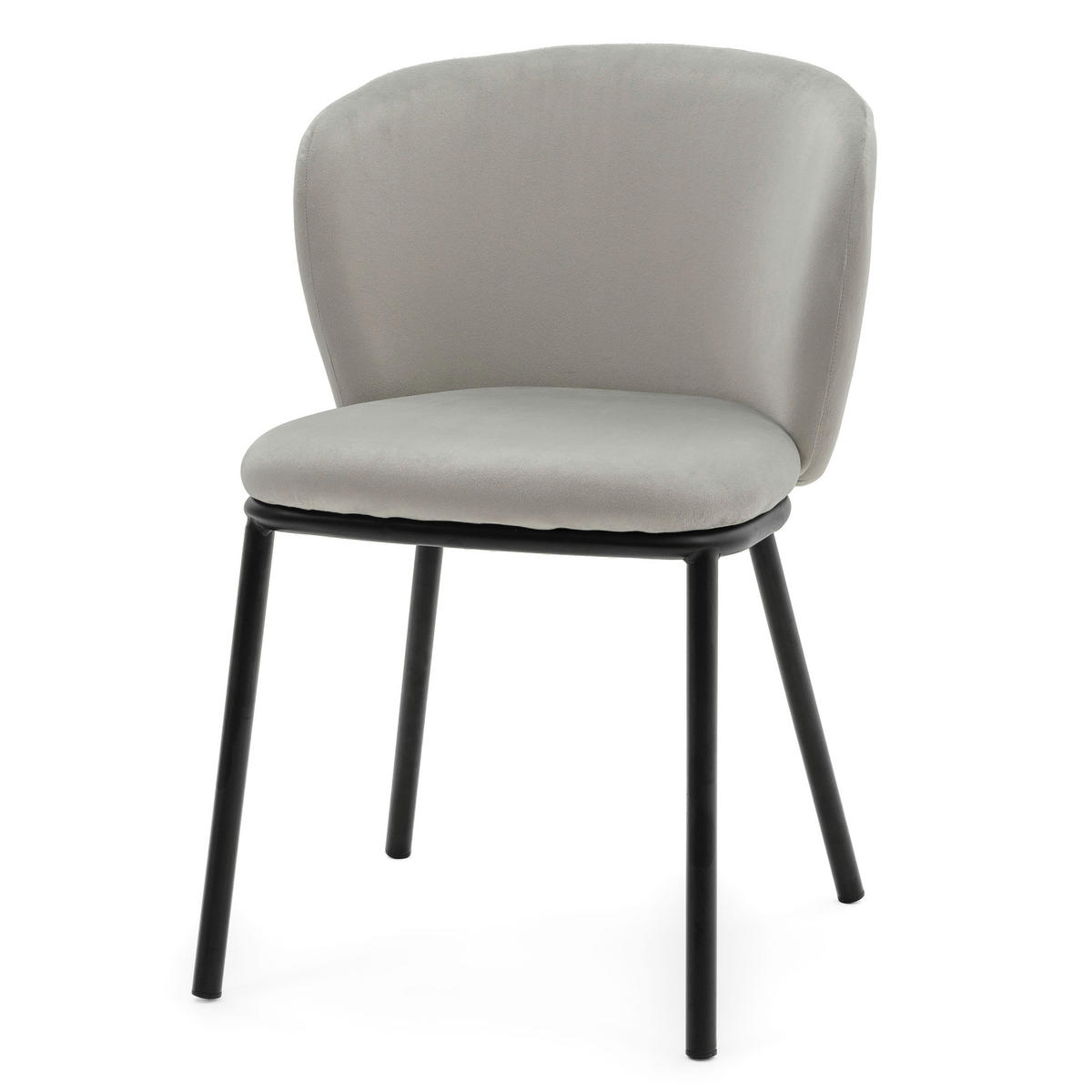 STUHL BARI gepolsterter mit Steppung - hellgrau - Samt Velour - Hellgrau/Schwarz, Textil/Metall (54/81/57cm) - NEW HOME
