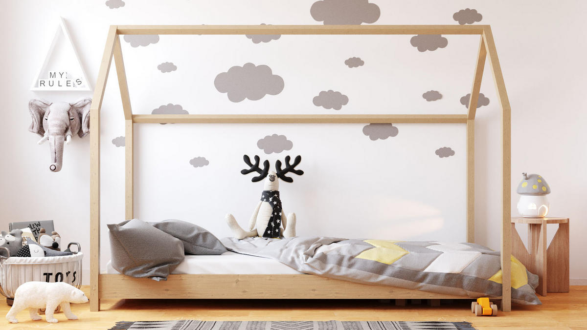 HAUSBETT Dala aus Holz, Kiefer 80x180 cm - Naturfarben/Kieferfarben, Holz (180/80cm) - WFL GROUP