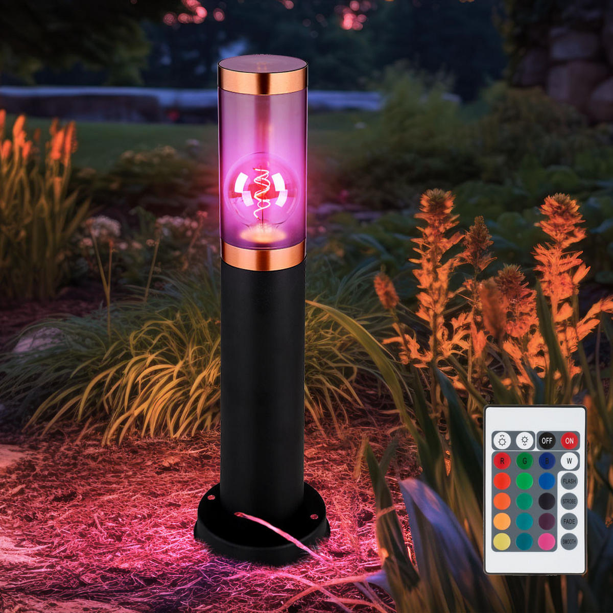 LED AUSSENLEUCHTE Boston Edelstahl Schwarz - Schwarz, Metall (7.6/7.6/45cm) - Globo Lighting