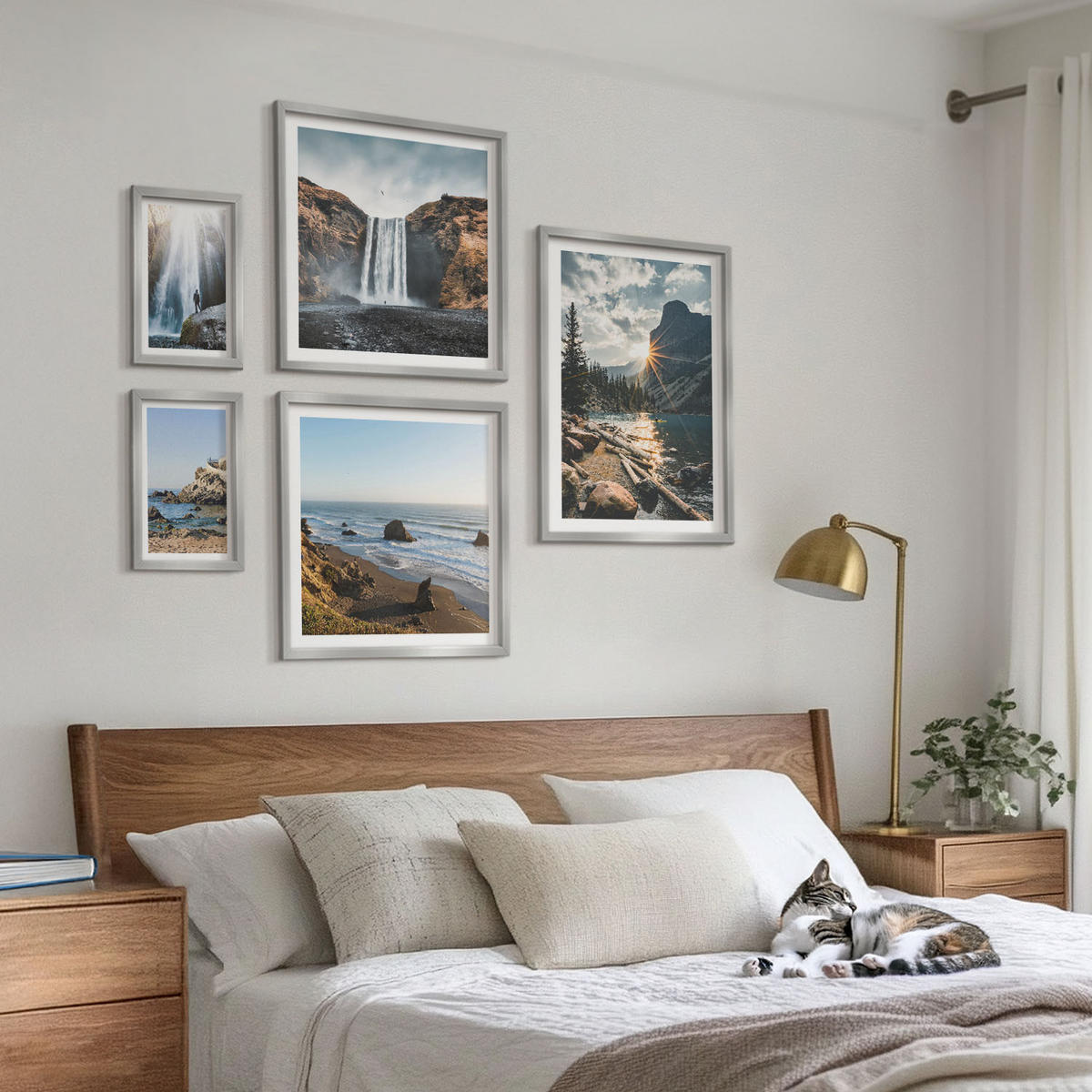 WANDBILDER 5er Set - 50x50 cm & 20x30 cm & 40x60 cm Silberner Rahmen - Zitronengarten mit Getränken - Silberfarben, Kunststoff (40/60cm) - ArtPrintCave