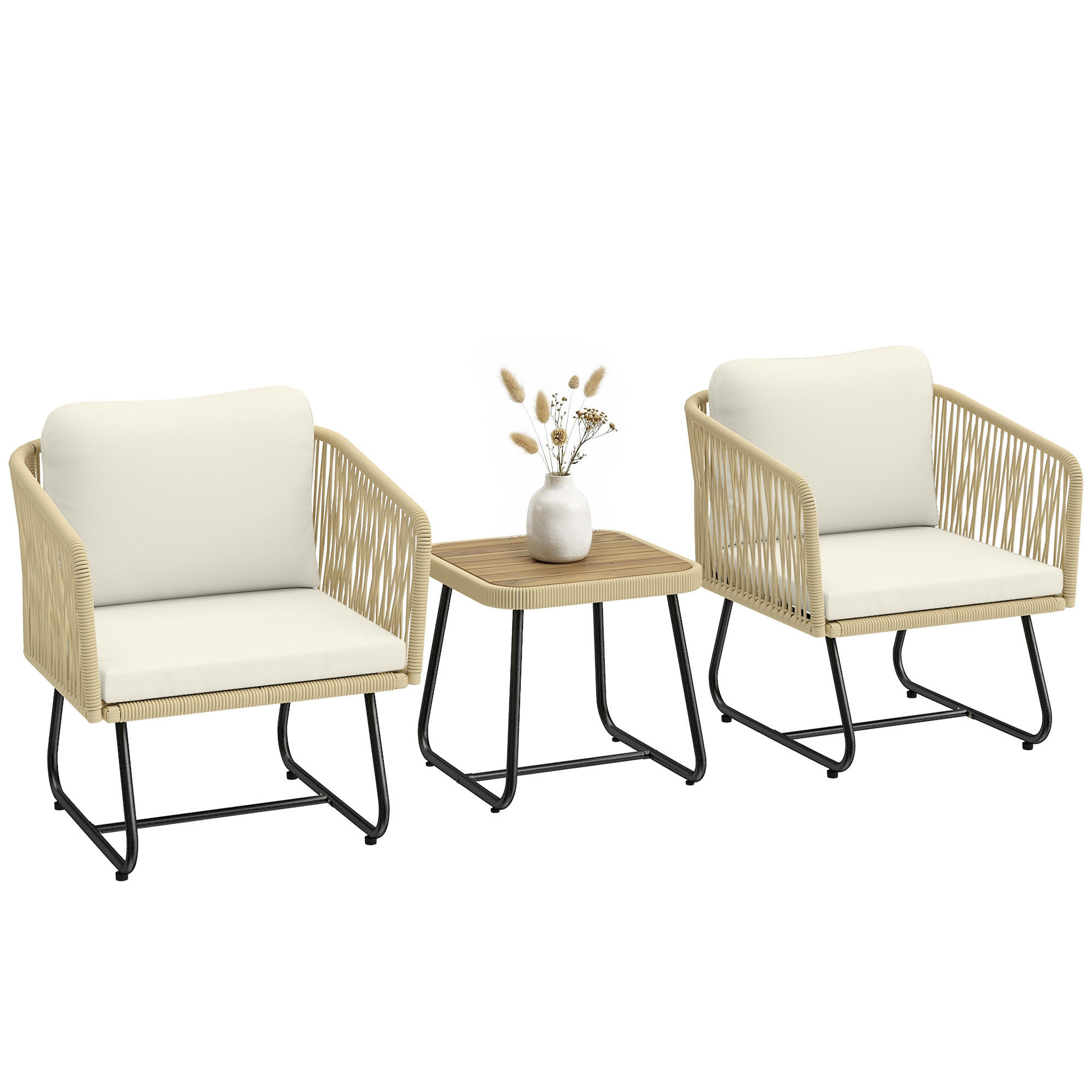 BISTROSET 3-teilig DE-06782 mit Lamell-Holztisch - Creme, Kunststoff/Metall - ComfortXL