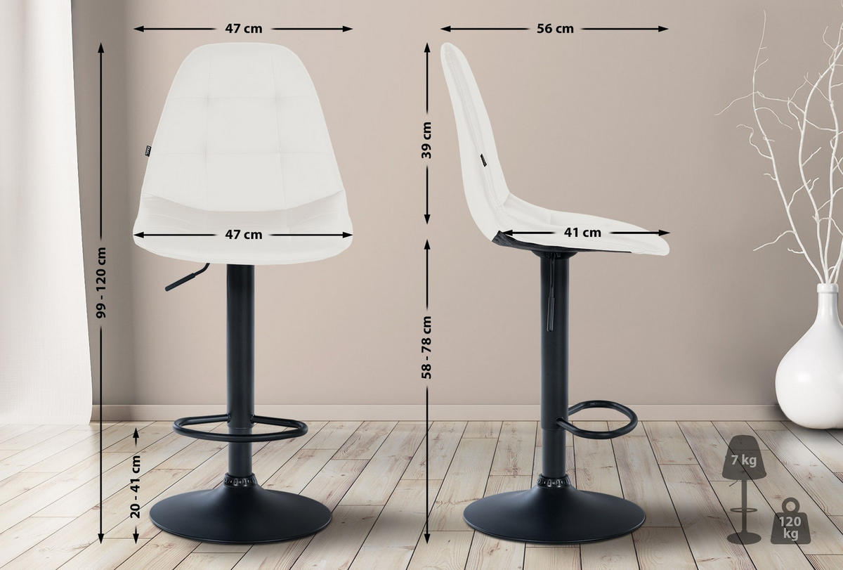 BARHOCKER Metall weiß - Weiß, Textil/Metall (47/58/56cm) - CLP