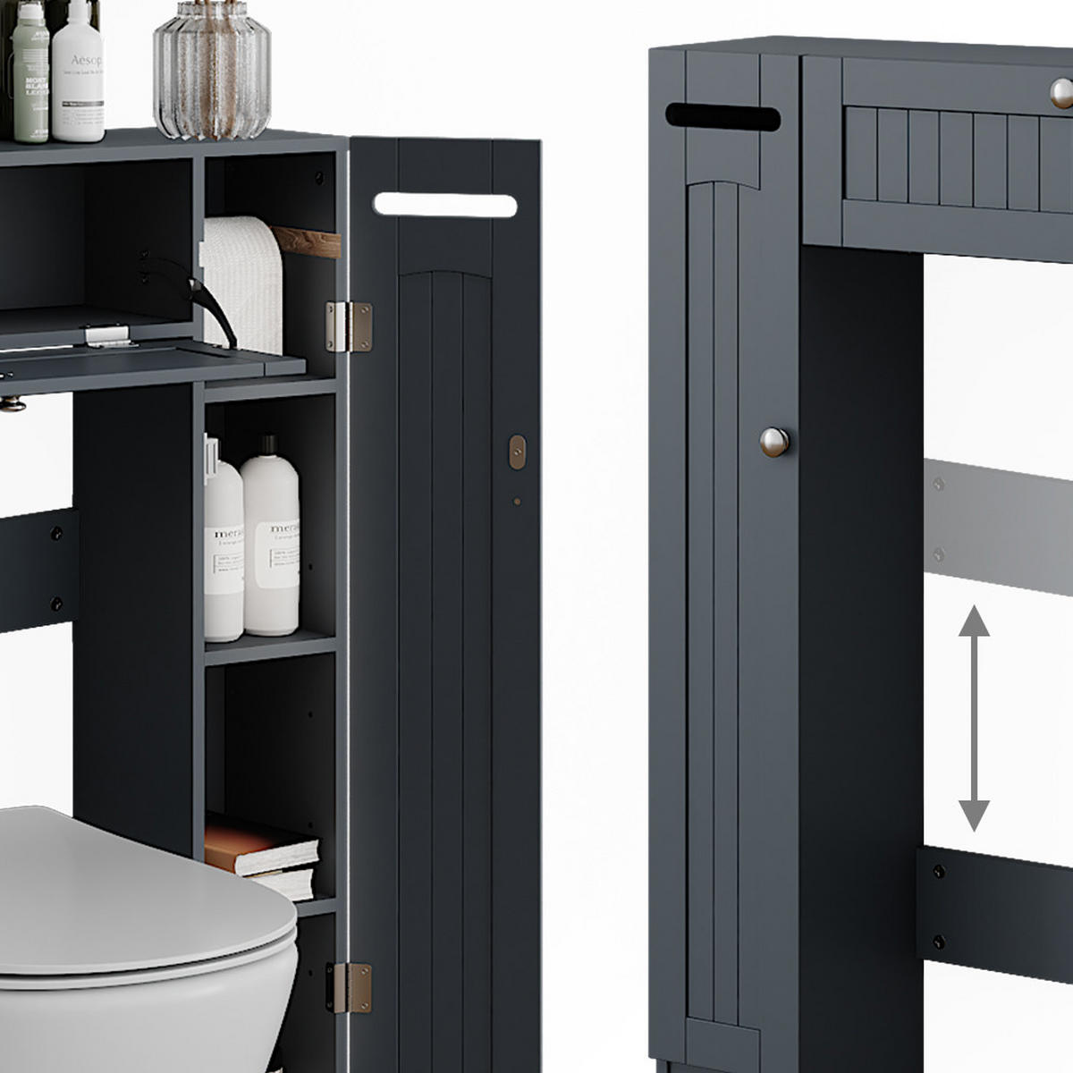 TOILETTENSCHRANK Bianco Grau 89 x 99 cm mit 2 Toilettenpapierspendern - Grau, Holzwerkstoff (89/99/19.5cm) - Vicco