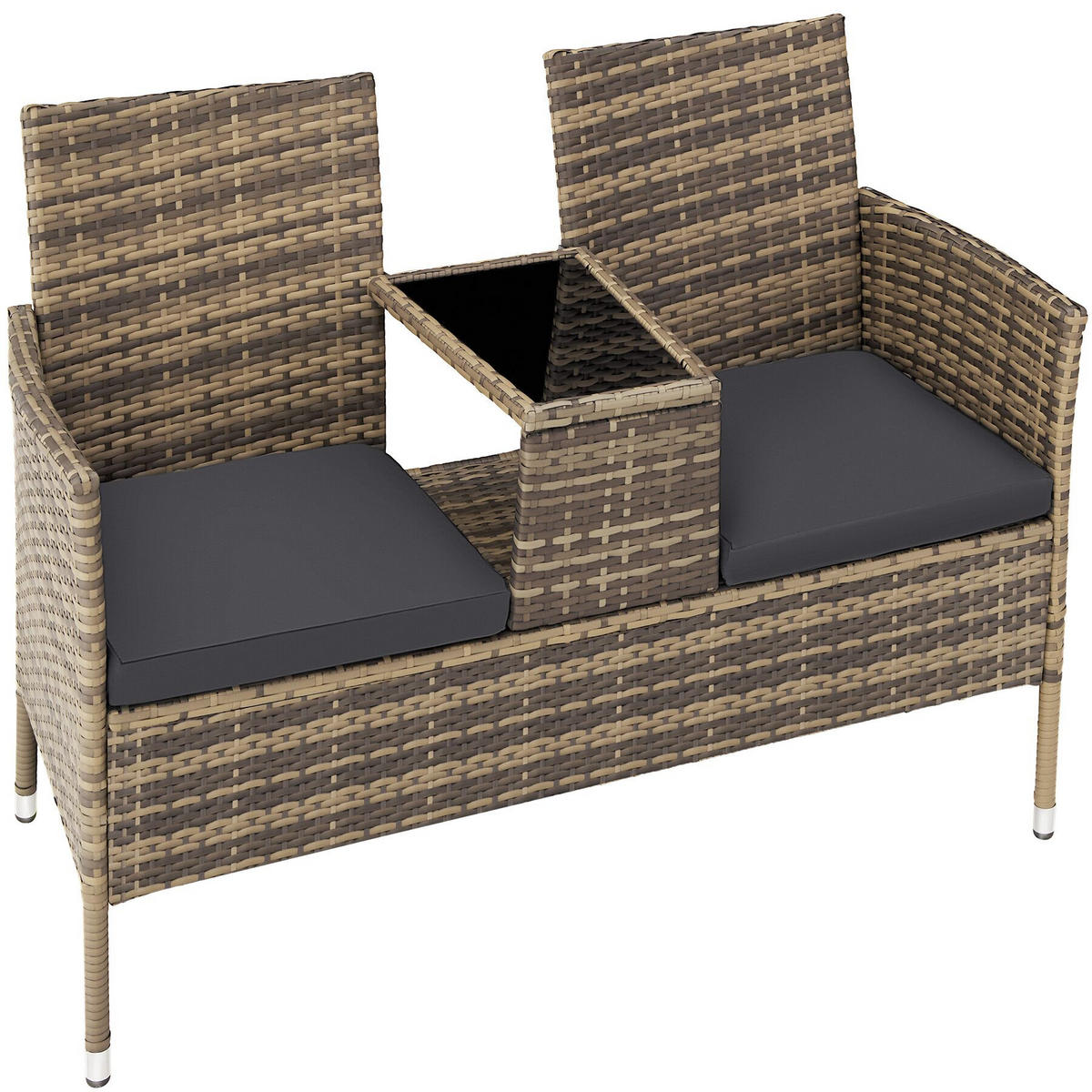 RATTAN GARTENSITZBANK Narbonne,131 x 59 x 82 cm,natur/dunkelgrau - Naturfarben, Kunststoff (61/82/131cm) - tectake