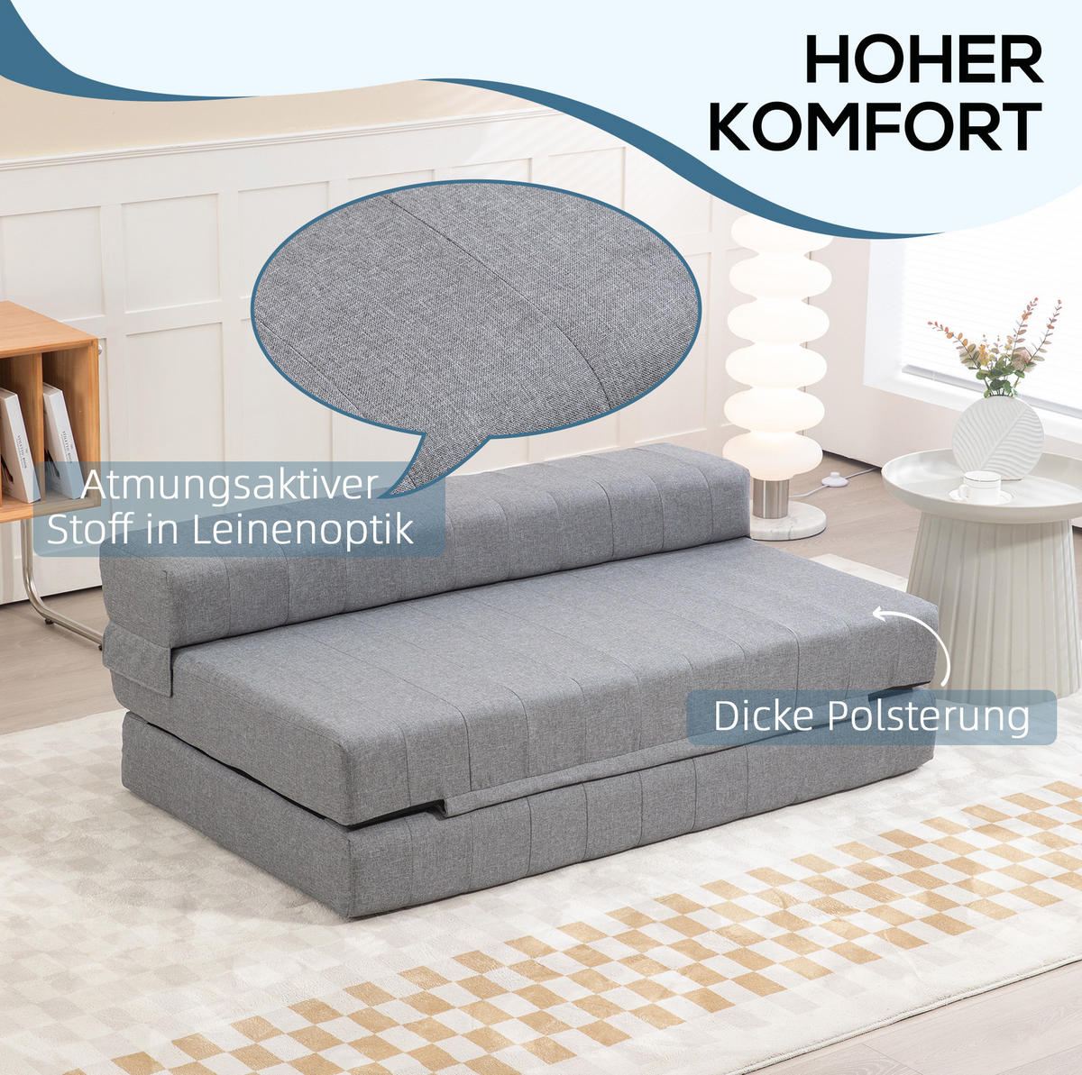 BODENSOFA Schlafsofa klappbar mit abnehmbarem Bezug 138/80/50 cm Grau - Grau, Textil (80/50/138cm) - Redom
