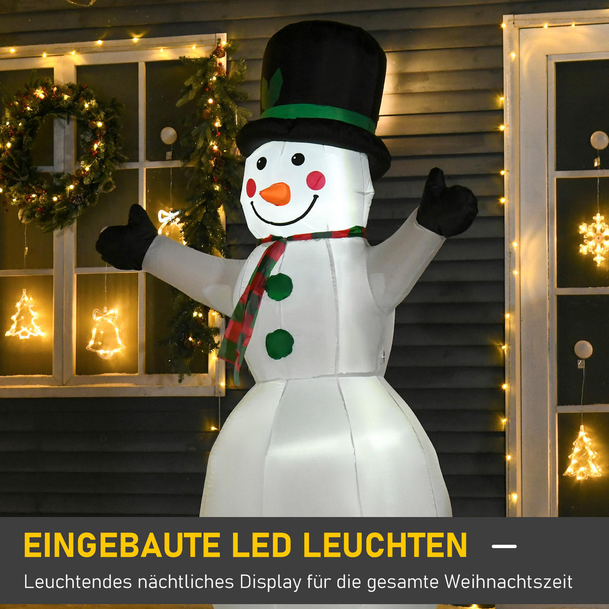 WEIHNACHTSSCHNEEMANN aufblasbarer Schneemann mit 2 Modulleuchten Weiß - Weiß, Kunststoff (72/193/130cm) - HOMCOM