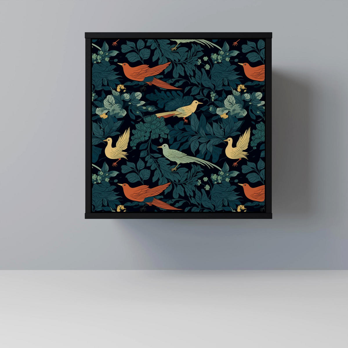 SIDEBOARD FOWL ORNAMENT, Schwarz, 57,5x42x70,5 cm, Schwarze Metall-Sternfüße - Multicolor/Schwarz, Holzwerkstoff/Metall (57.5/70.5/42cm) - SpaceRebels